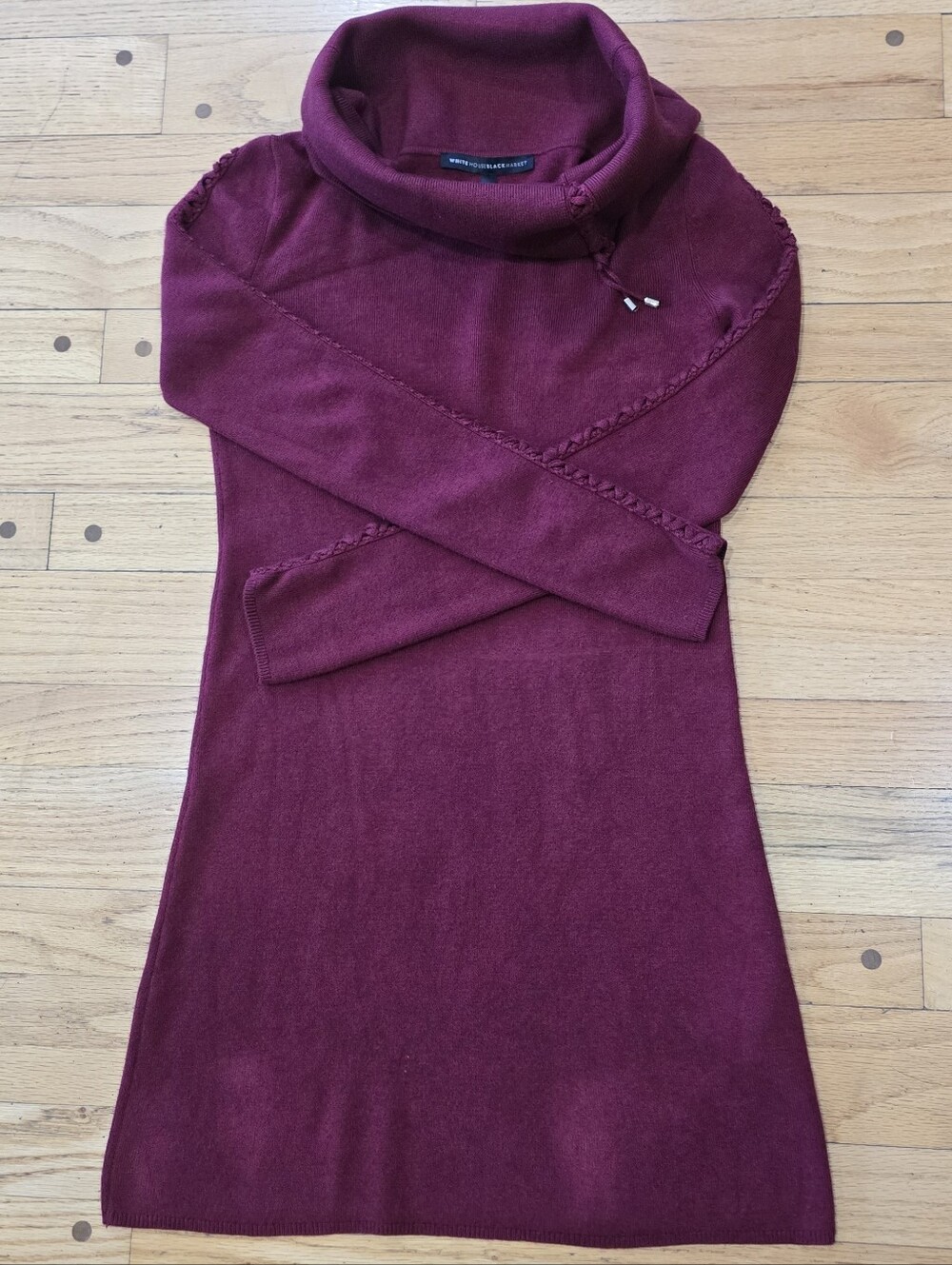 White House Black Market Burgundy Cowl Neck Sweater Dress XS Whipstitch Trim